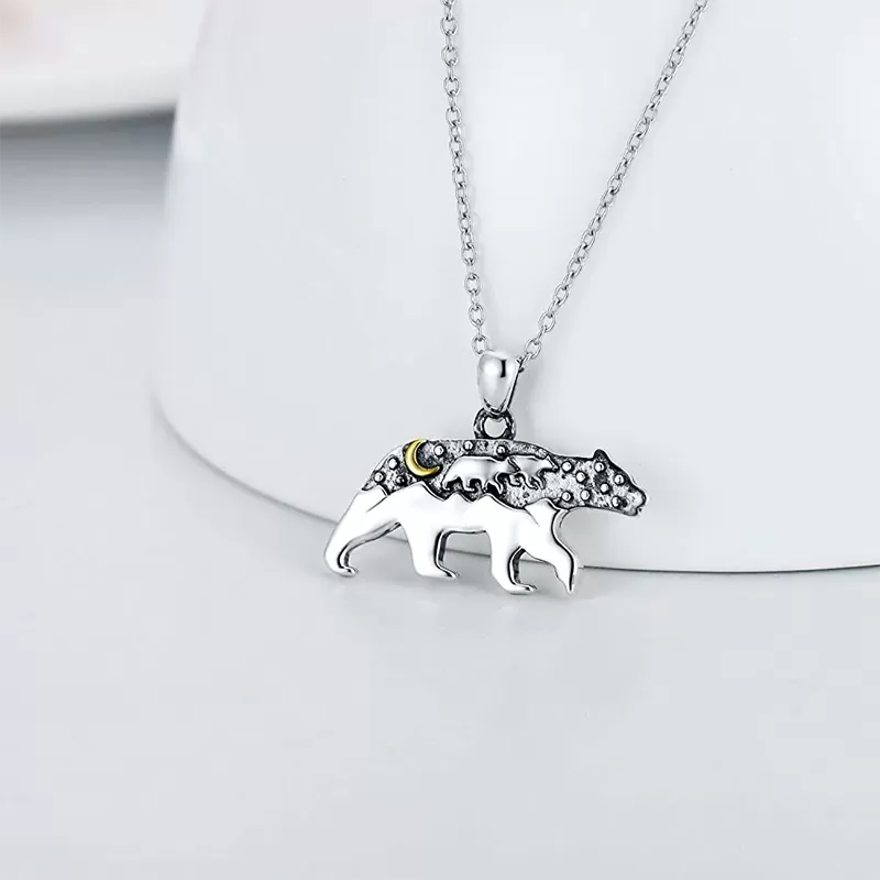 Mama Bear Necklace 925 Sterling Silver Momma Bear Necklace for Women Gift for Mother's Day