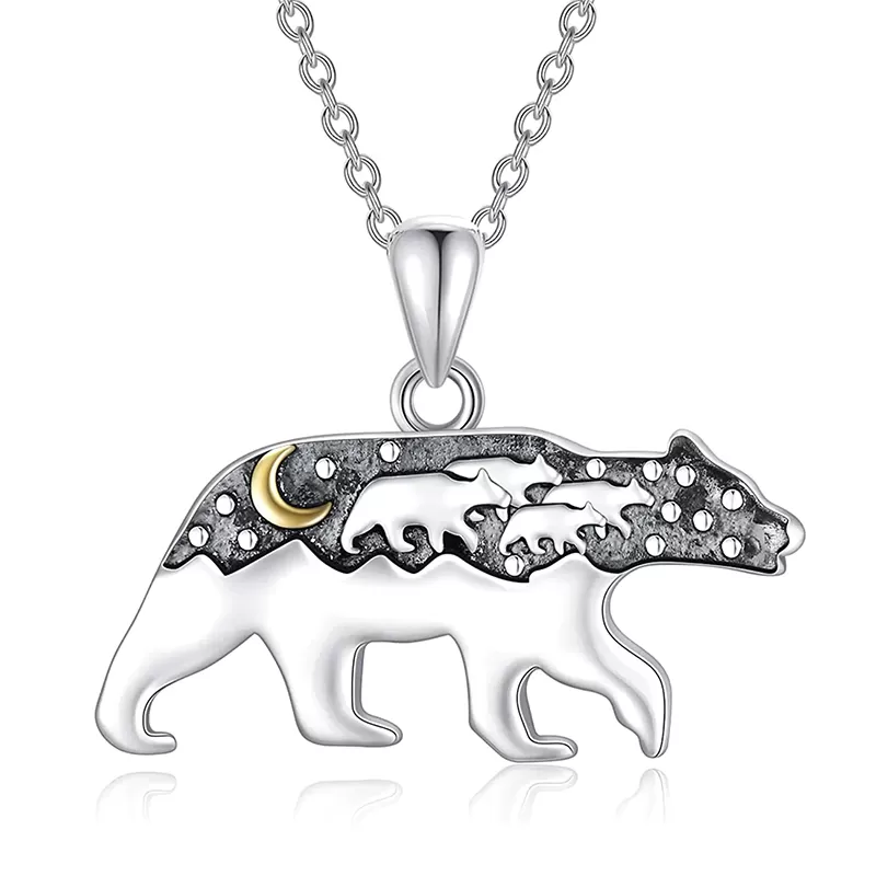 Mama Bear Necklace 925 Sterling Silver Momma Bear Necklace for Women Gift for Mother's Day