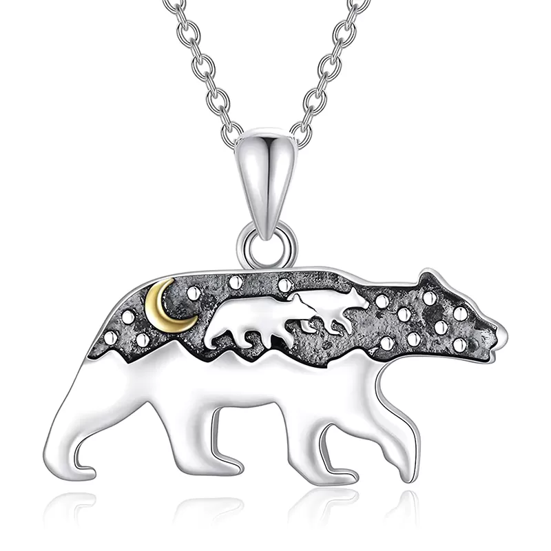 Mama Bear Necklace 925 Sterling Silver Momma Bear Necklace for Women Gift for Mother's Day