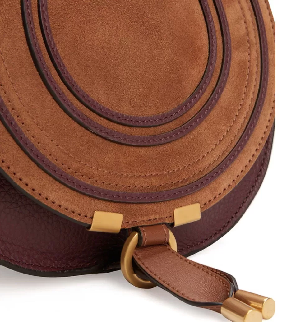 Marcie Mini Satchel Suede, Tan / Burgundy