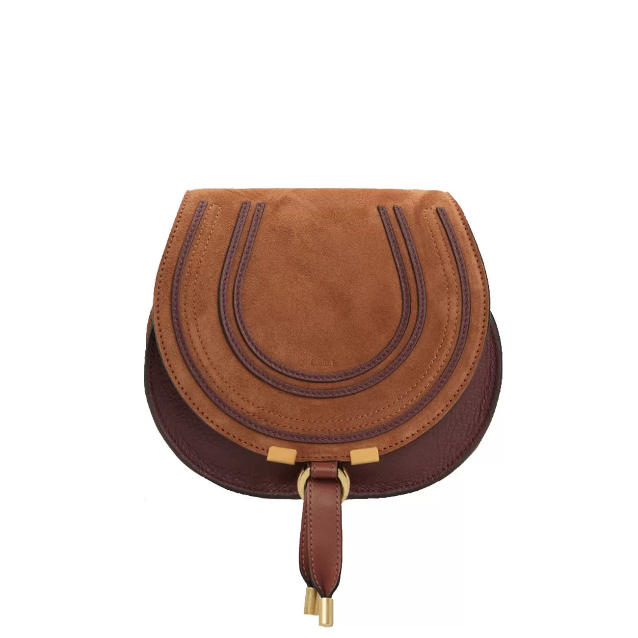 Marcie Mini Satchel Suede, Tan / Burgundy