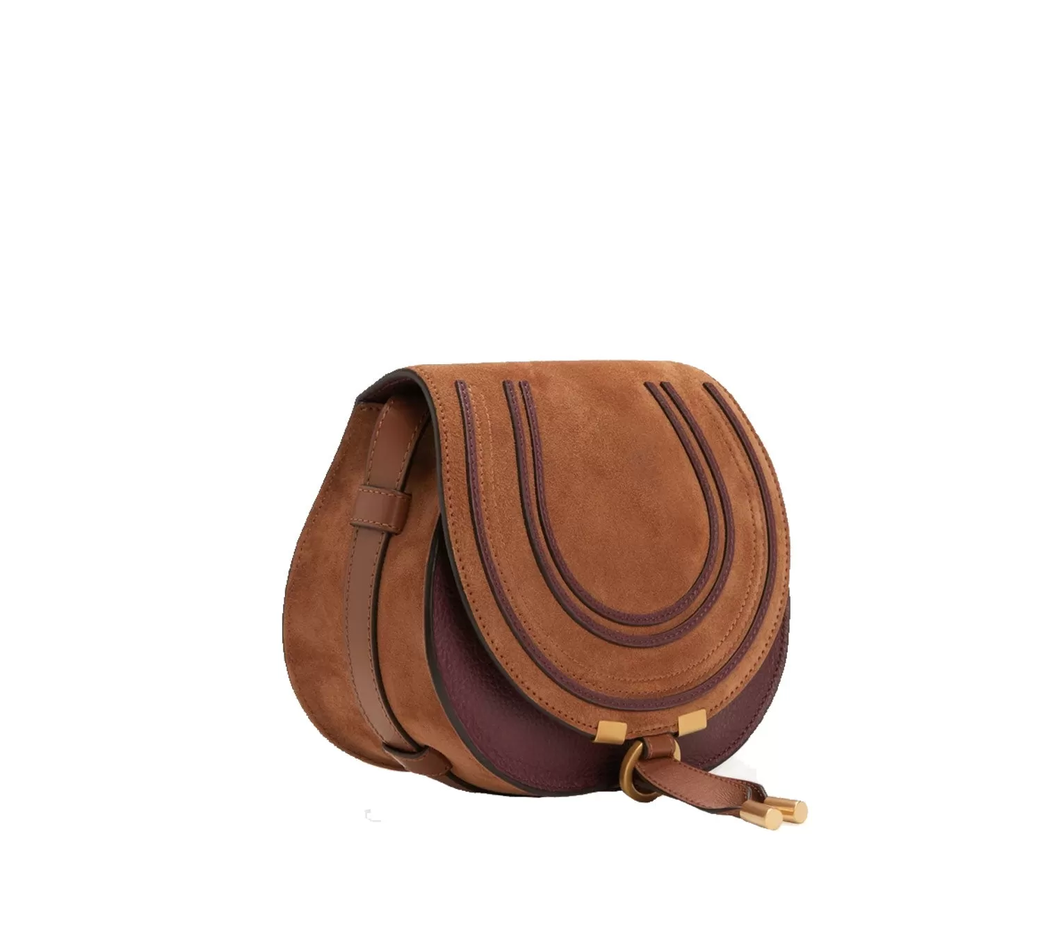 Marcie Mini Satchel Suede, Tan / Burgundy