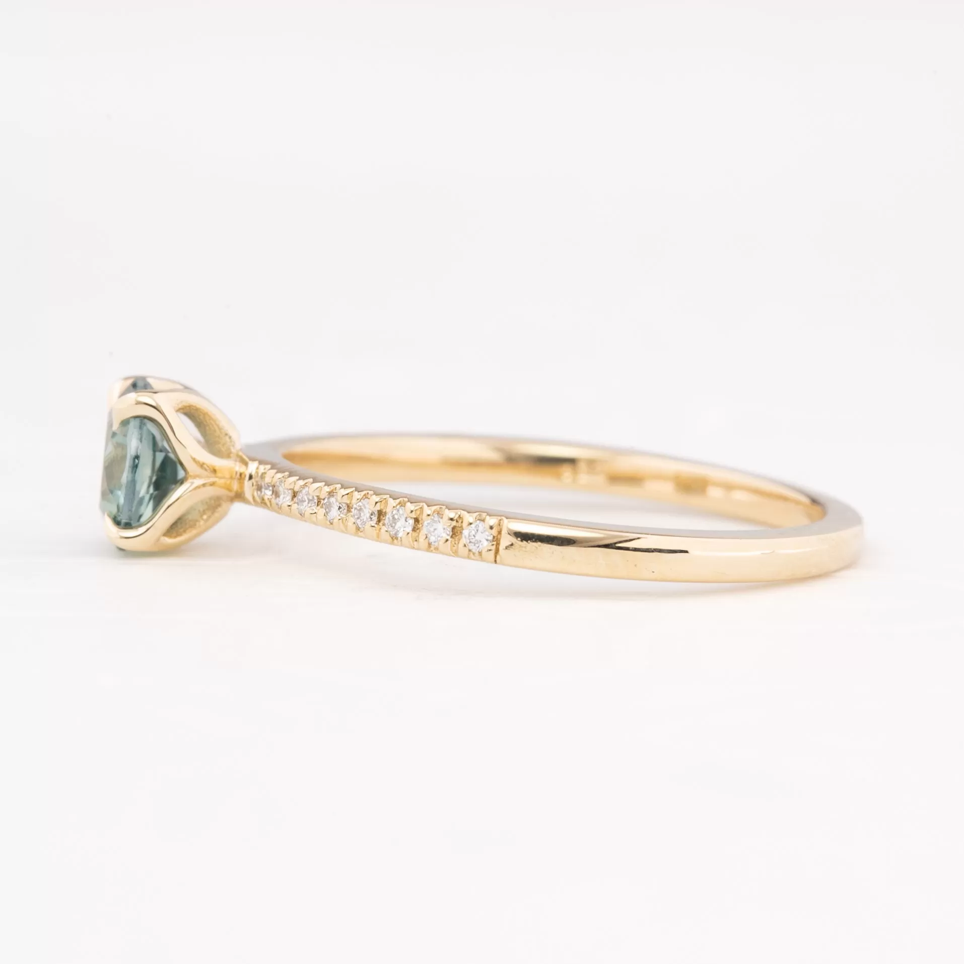 Maria Ring 0.75ct Blue Green Montana Sapphire, 14k Yellow Gold (One of a kind)