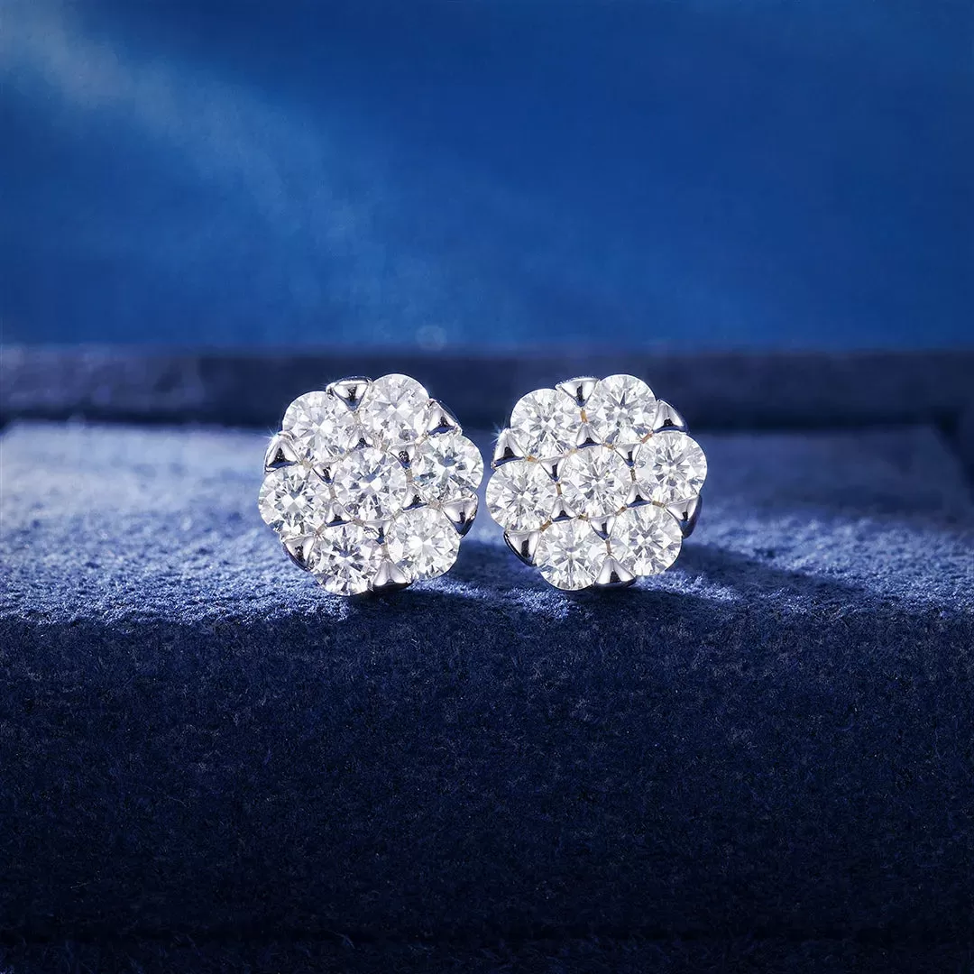 Moissanite Flower Cluster Stud Earrings