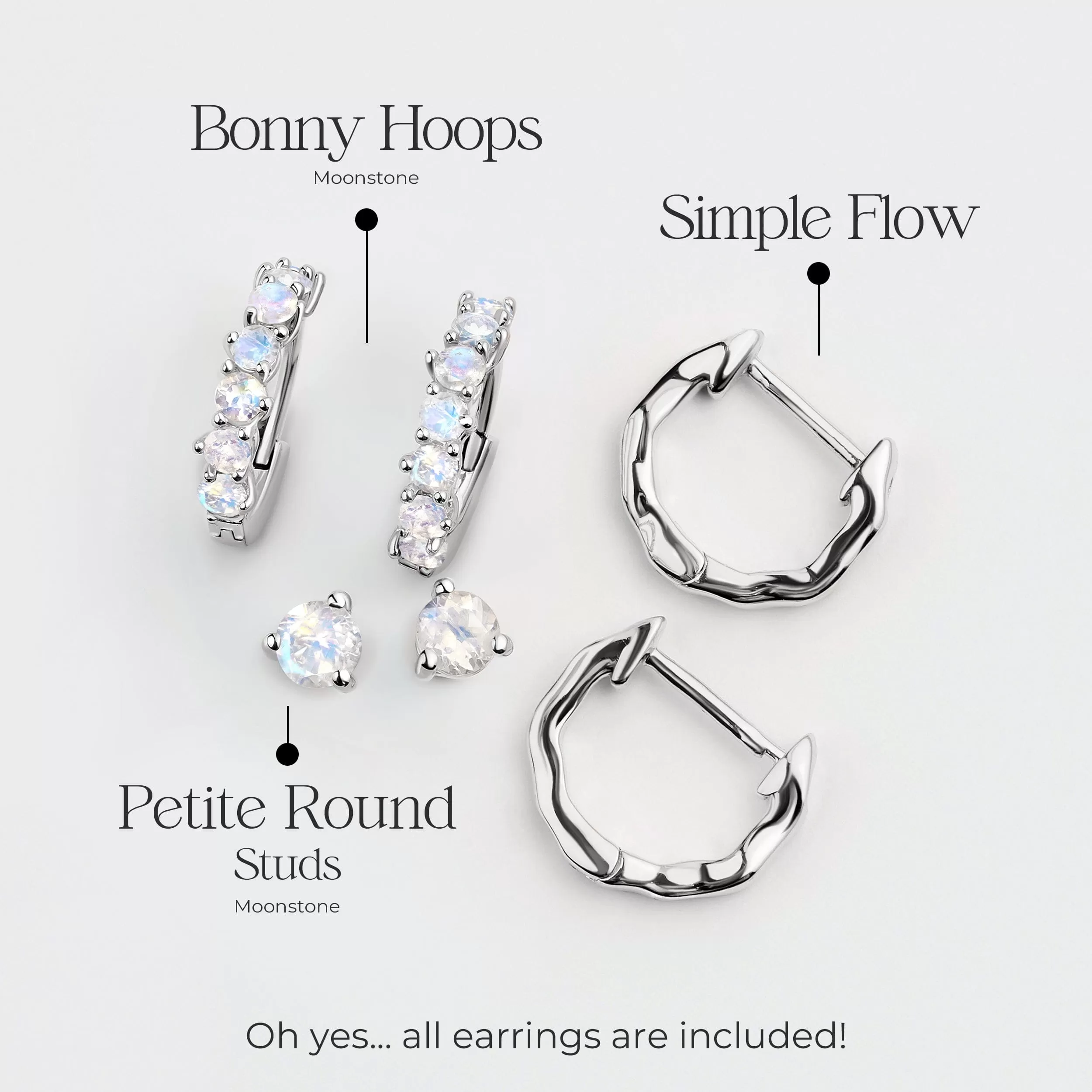 Moonstone Hoop Earring Set - Classic Trio