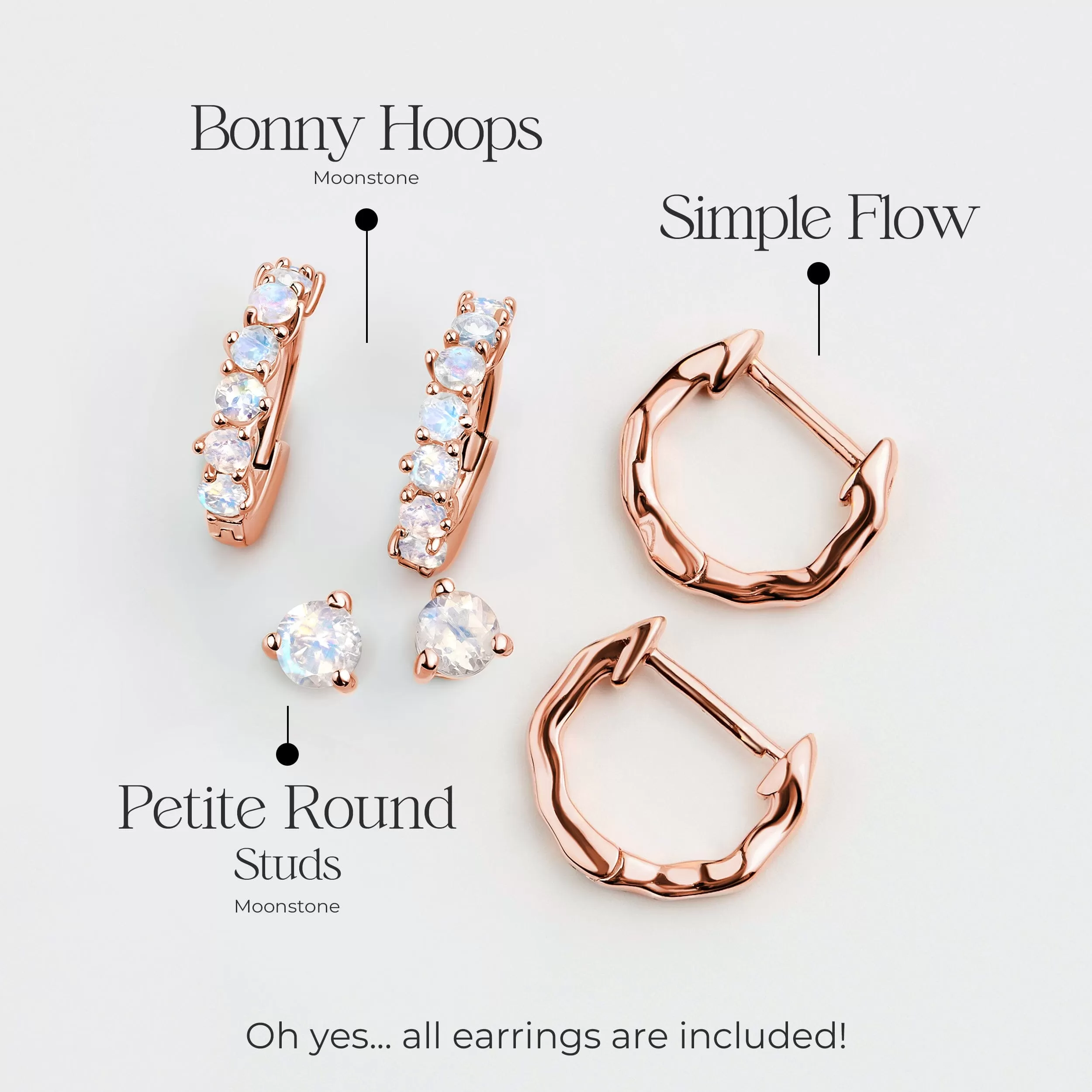 Moonstone Hoop Earring Set - Classic Trio