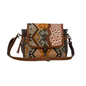 Myra Bag Seneca Falls Canvas, Leather, and Rug Messenger Bag Tote - 10.5" x 3" x 7.5"