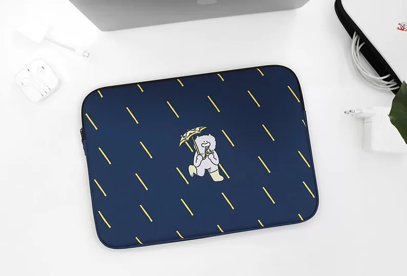 Navy Blue Rain Graphic Laptop Sleeves iPad 11 13 15 17 inch Cases Protective Covers Handbags Square Pouches Designer Artist Prints Cute Lightweight Collage Office Zipper Fashion School Unique Couple Item Gifts