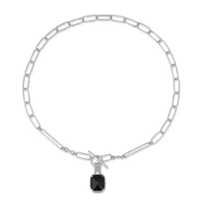 Obsidian Double Sided Silver Toggle Necklace - Chrysanthemum