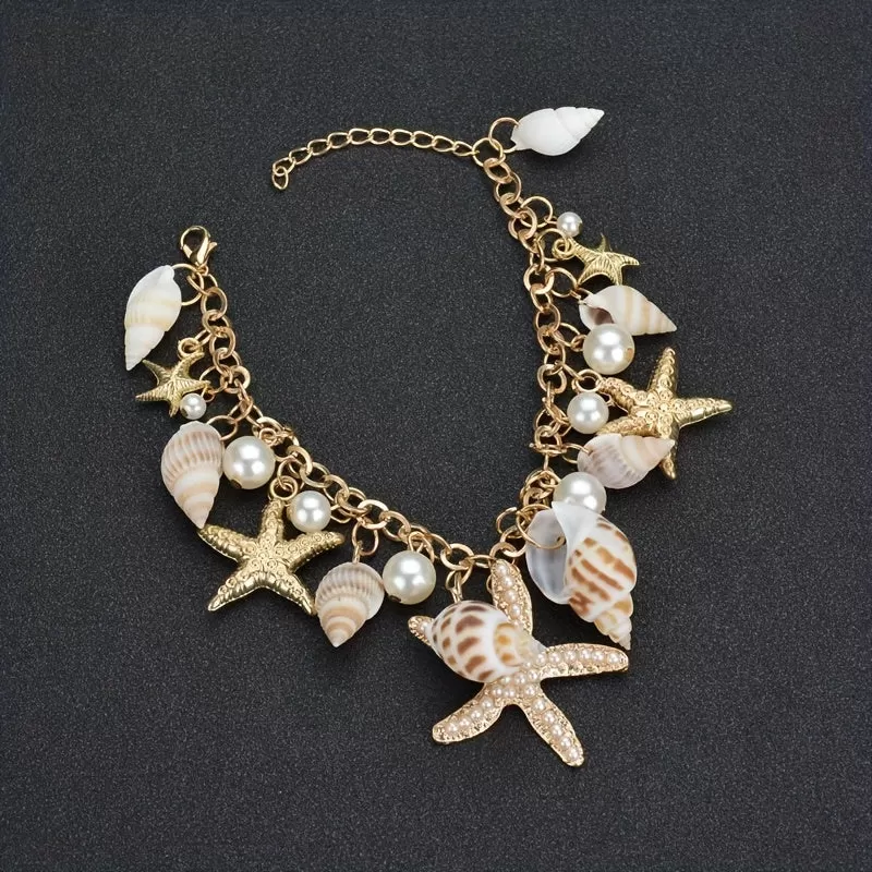 Ocean Style Shell Starfish Multi-Element Beach Bracelet For Women Girls Vacation Decor Accessories