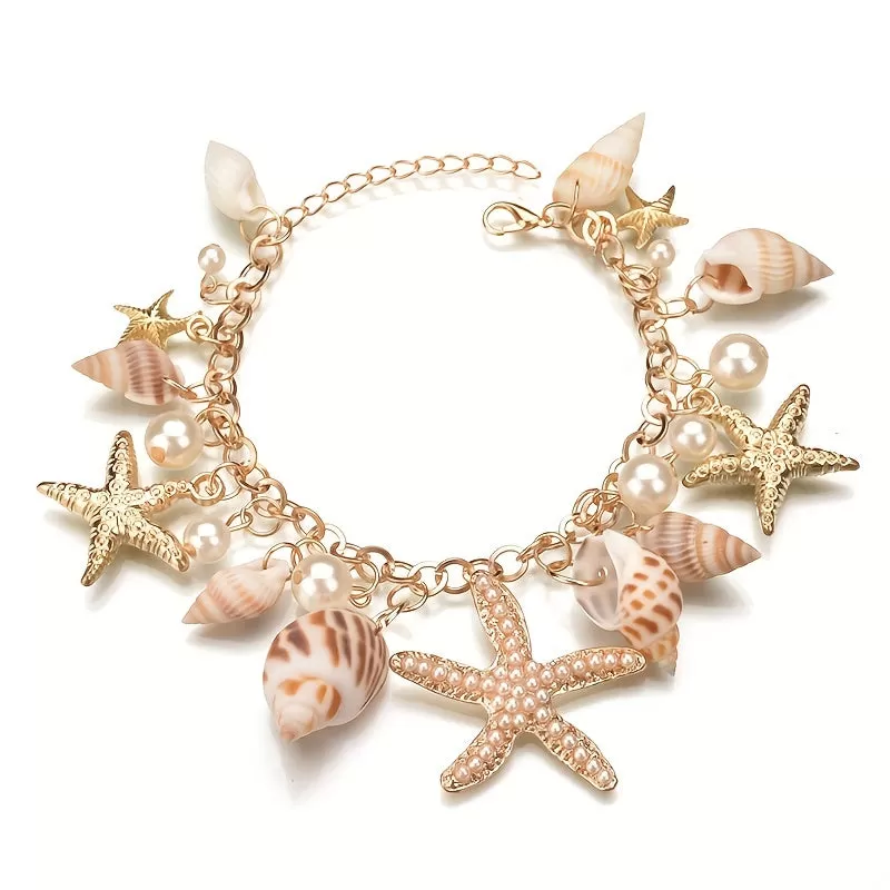 Ocean Style Shell Starfish Multi-Element Beach Bracelet For Women Girls Vacation Decor Accessories