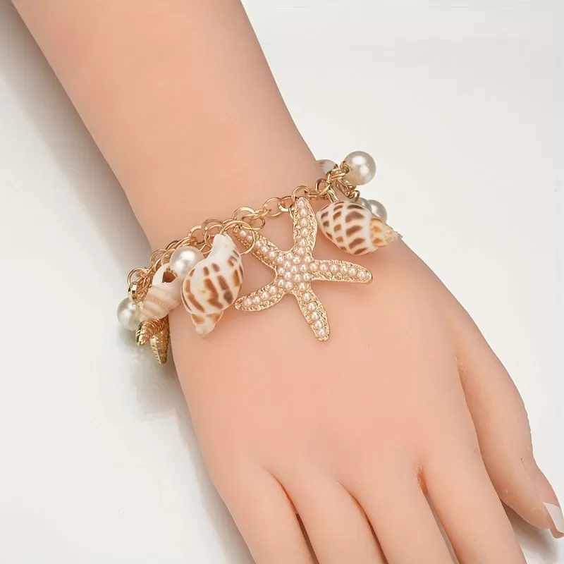 Ocean Style Shell Starfish Multi-Element Beach Bracelet For Women Girls Vacation Decor Accessories