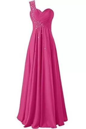 One Shoulder Long Bridesmaid Prom Dresses Chiffon Evening Gowns