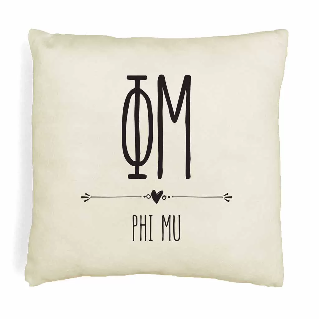 Phi Mu Greek Boho Sorority Throw Pillow Cover for Dorm or Apartment