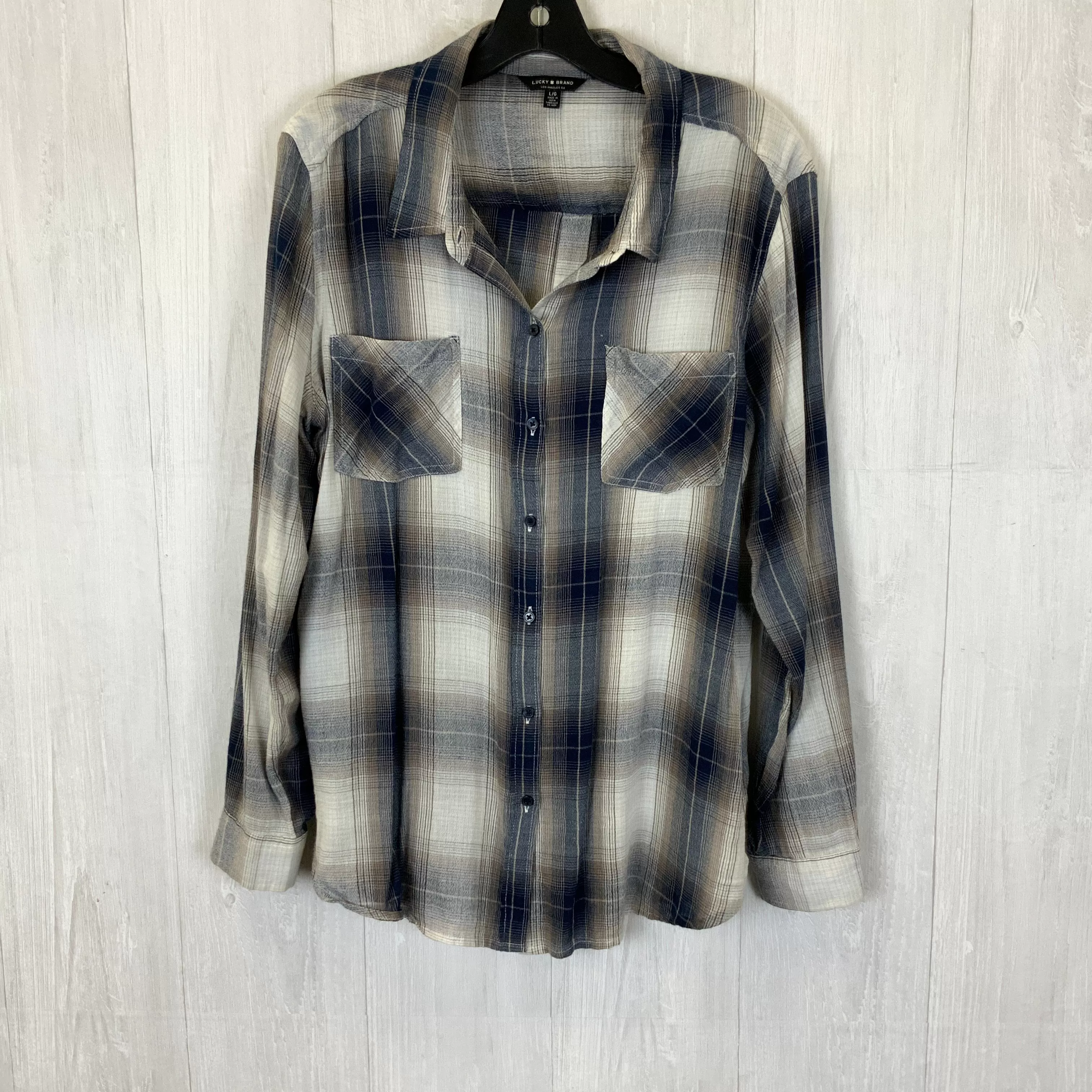 Plaid Blouse Long Sleeve Lucky Brand, Size L