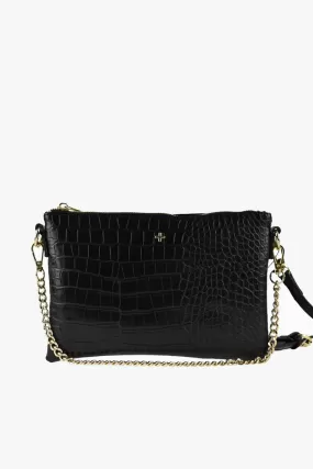 Qunicy Black Pebble Vegan Recycled Leather Crossbody Bag with Gold Hardware