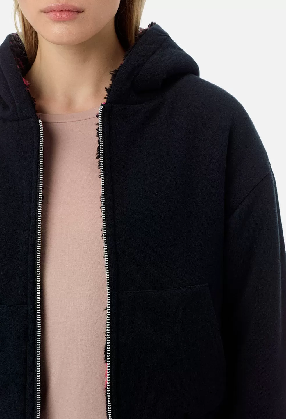 Reversible Fleece Lined Zip Hoodie / Black X Highlighter