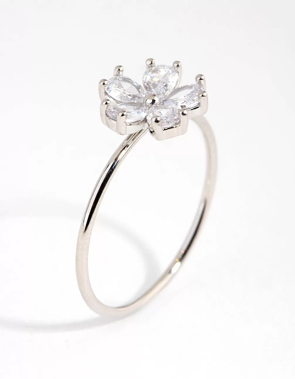 Rhodium Cubic Zirconia Daisy Diamante Ring