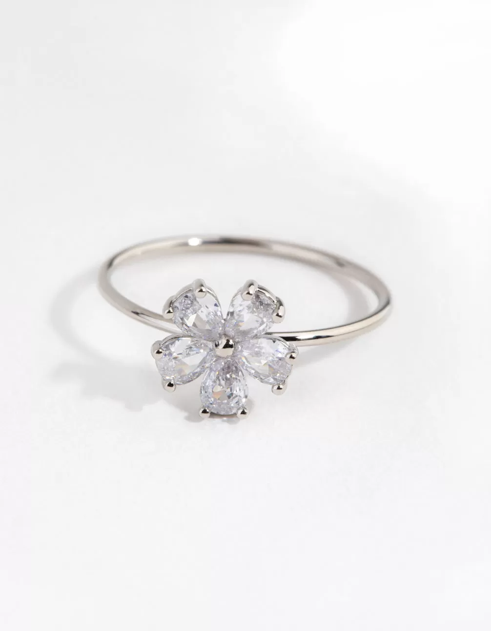 Rhodium Cubic Zirconia Daisy Diamante Ring