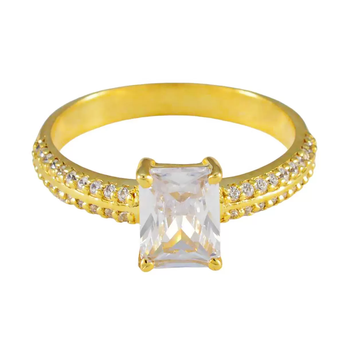 Riyo Choice Silver Ring With Yellow Gold Plating White CZ Stone Octagon Shape Prong Setting Designer Jewelry Easter Ring