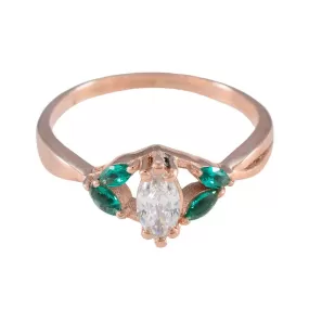 Riyo Complete Silver Ring With Rose Gold Plating Emerald CZ Stone Marquise Shape Prong Setting Fashion Jewelry Halloween Ring