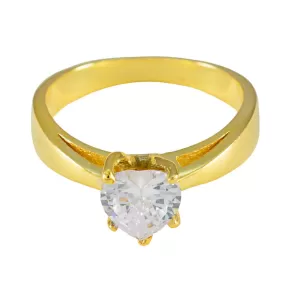 Riyo Elegant Silver Ring With Yellow Gold Plating White CZ Stone Heart Shape Prong Setting Ring