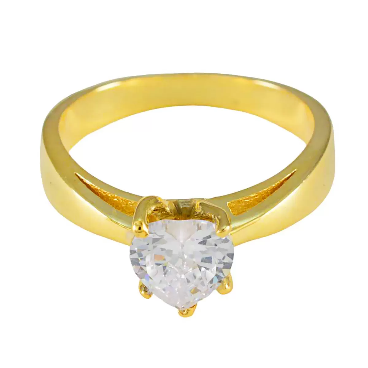 Riyo Elegant Silver Ring With Yellow Gold Plating White CZ Stone Heart Shape Prong Setting Ring