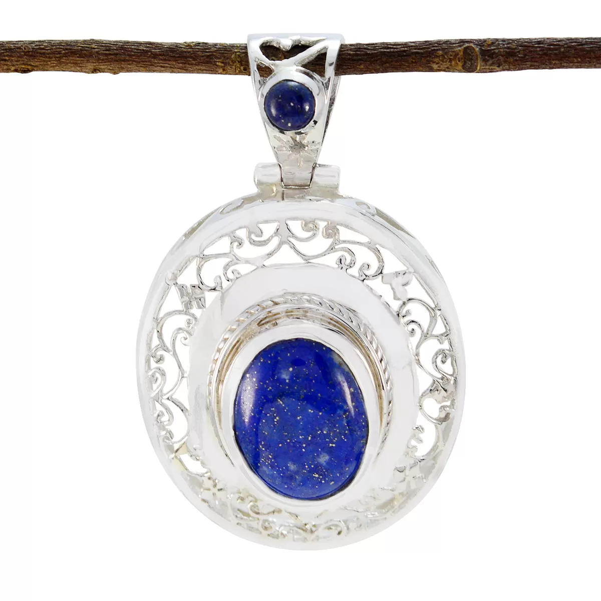 Riyo Genuine Gems Oval Cabochon Nevy Blue Lapis Lazuli 925 Sterling Silver Pendant gift for mom birthday