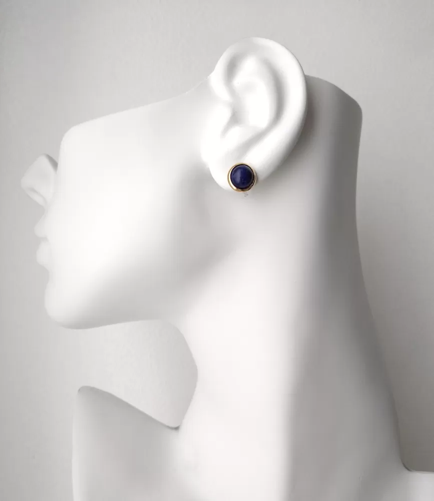 Round Lapis Lazuli Stud with Cutout Gumamela Earring Jacket