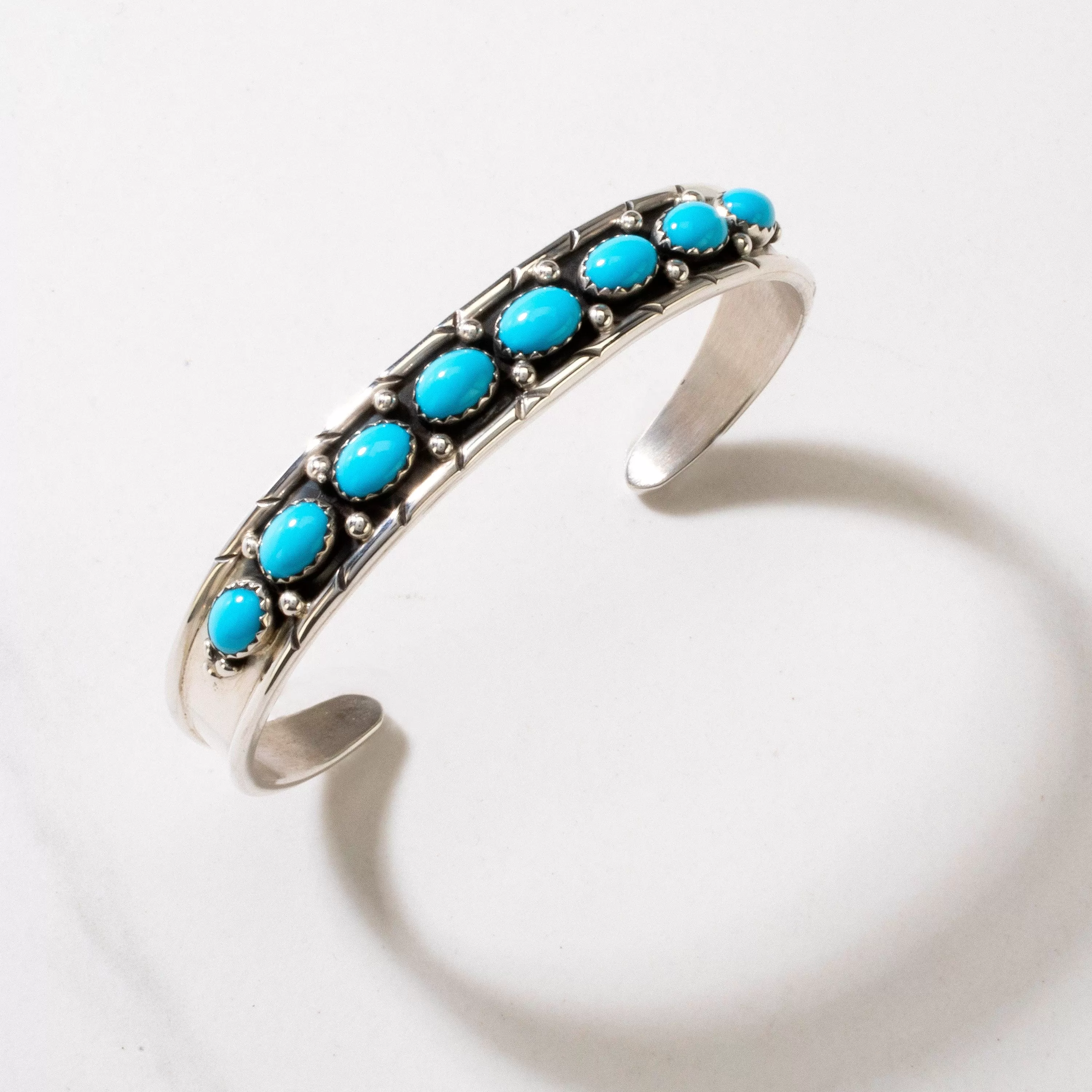 Russell Sam Navajo Sleeping Beauty Turquoise USA Native American Made 925 Sterling Silver Cuff