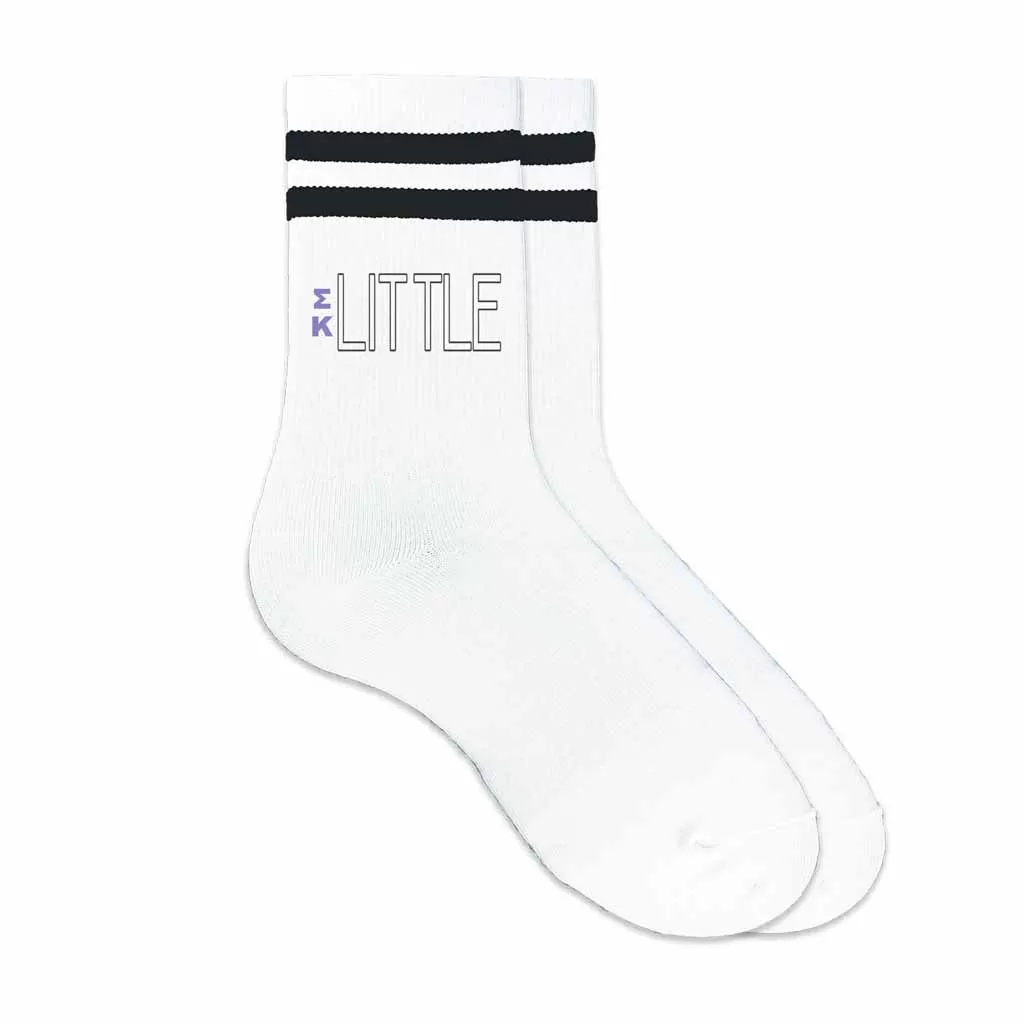 Sigma Kappa Sorority Socks for your Big and Little with Greek Letters on Striped Cotton Crew Socks