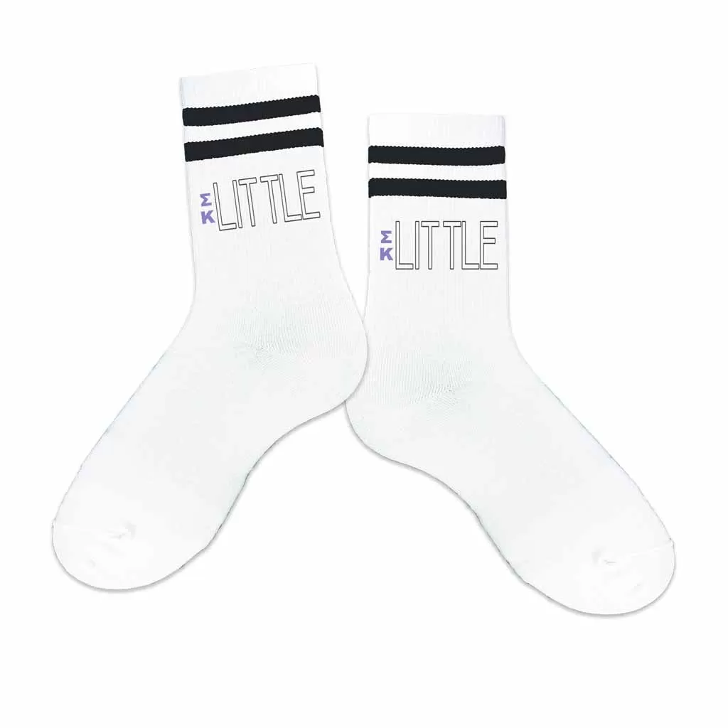 Sigma Kappa Sorority Socks for your Big and Little with Greek Letters on Striped Cotton Crew Socks