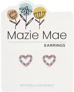 Silver CZ & Light Rose Open Heart Stud Earrings