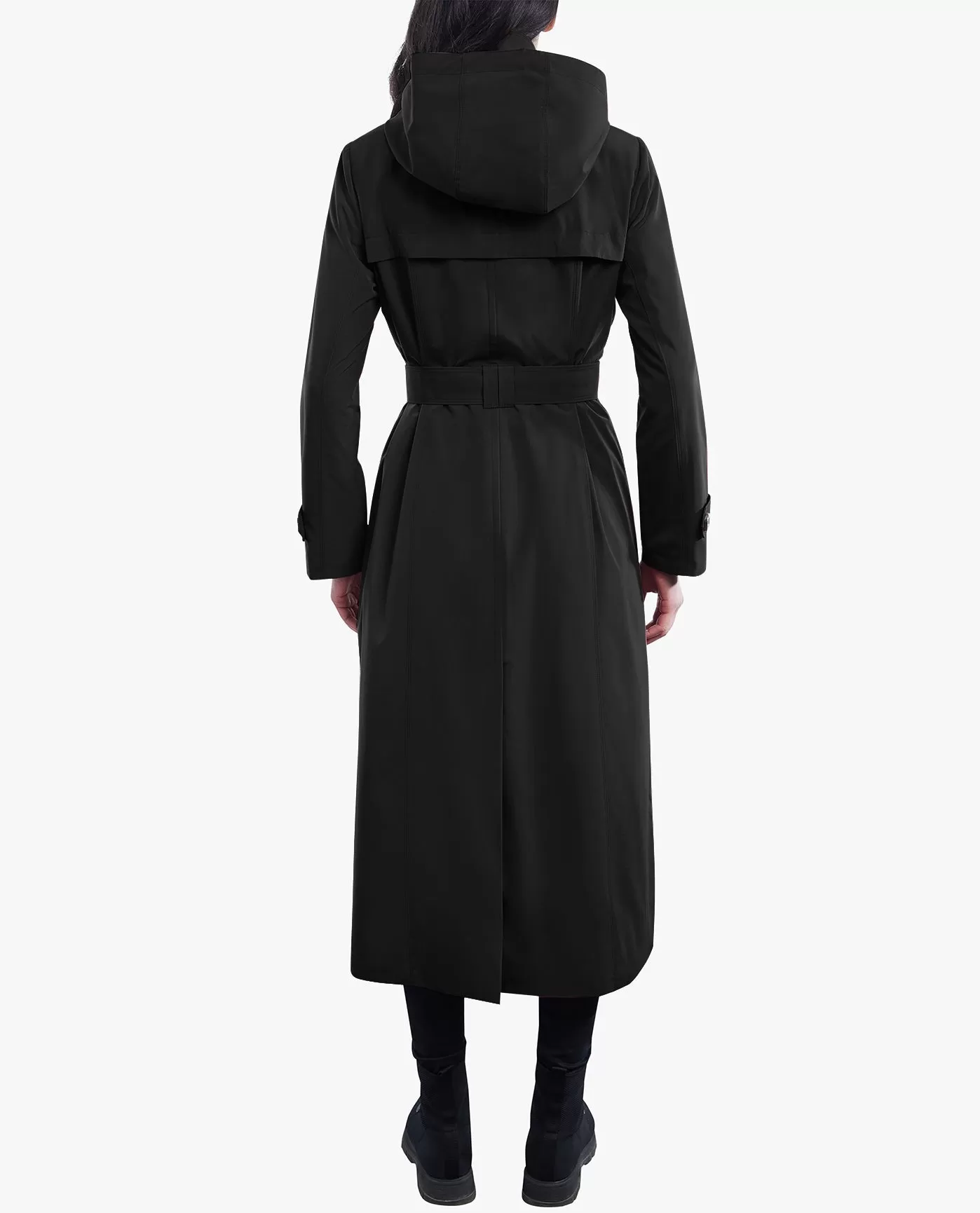 SINGLE BREASTED BUTTON FRONT HOODED MAXI TRENCH WITH BELT