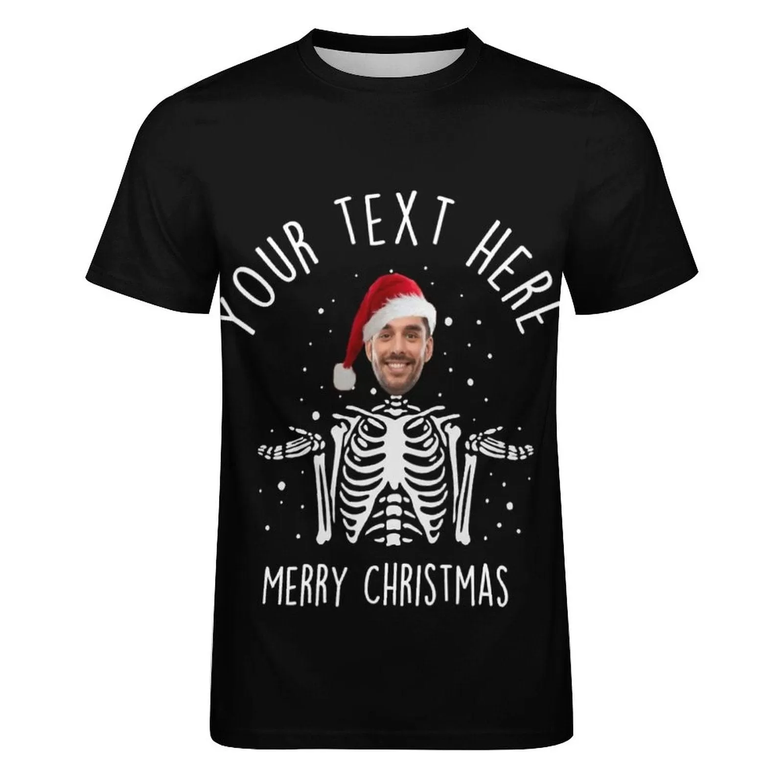 Slim Fit Cotton T-Shirt-Custom Face Skeleton Christmas Red Hat Pure Slim Fit Cotton T-Shirt Personalized Men's All Over Print Short Sleeve T-Shirt