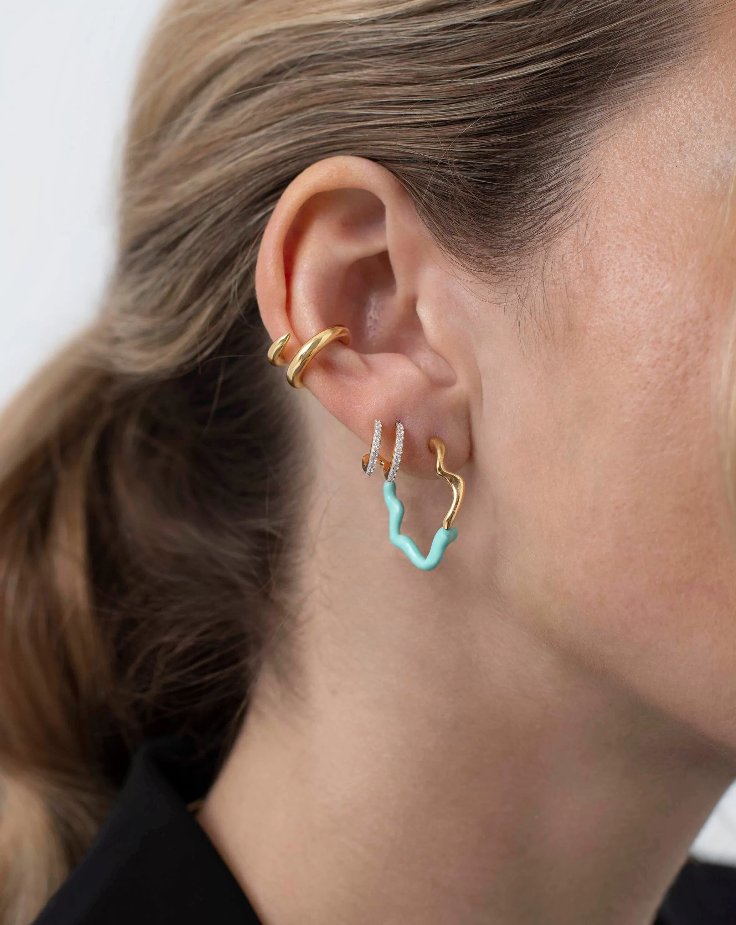 Squiggle Two Tone Enamel Medium Hoop Earrings