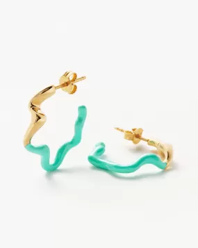 Squiggle Two Tone Enamel Medium Hoop Earrings