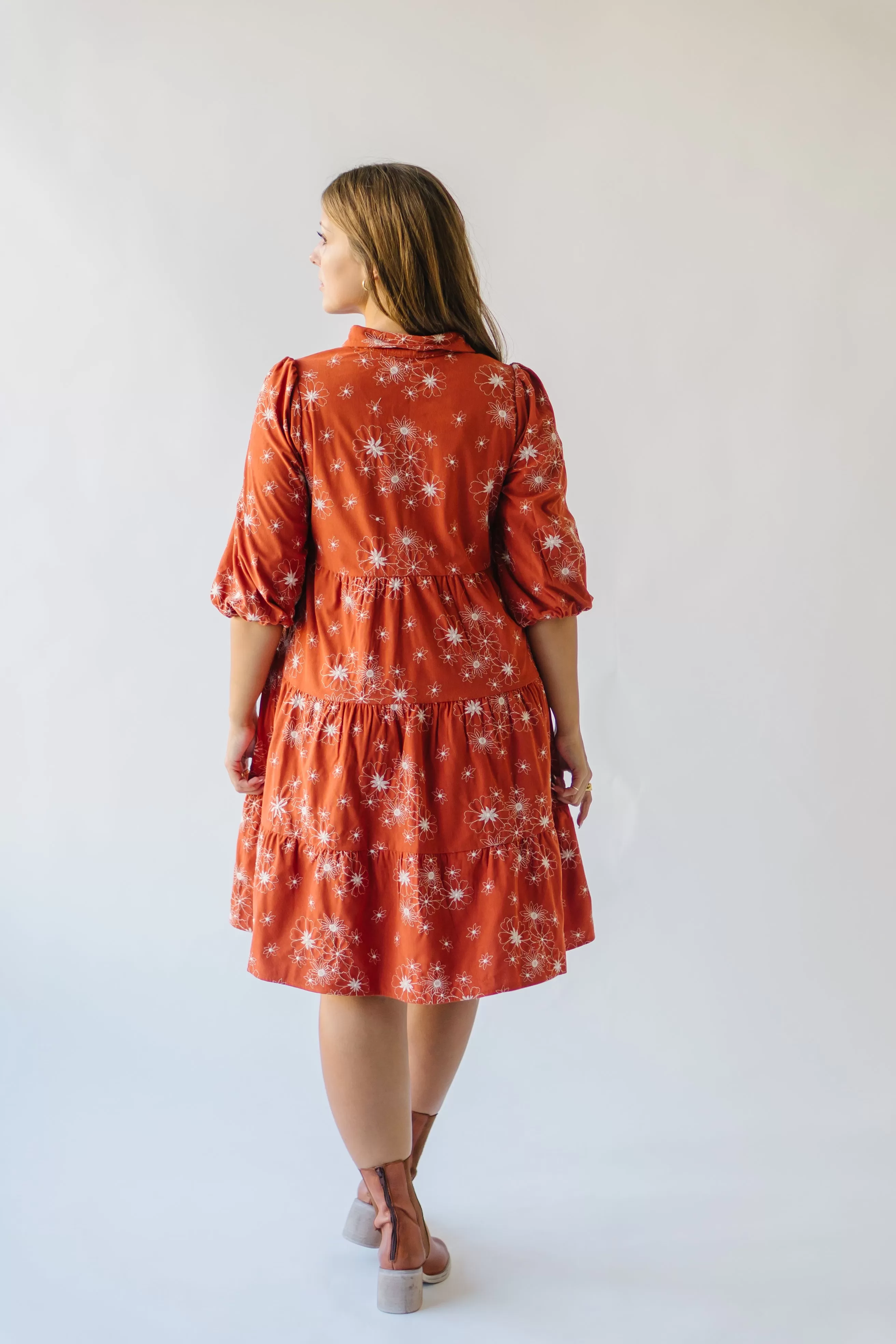 The Kailen Button-Down Patterned Dress in Rust