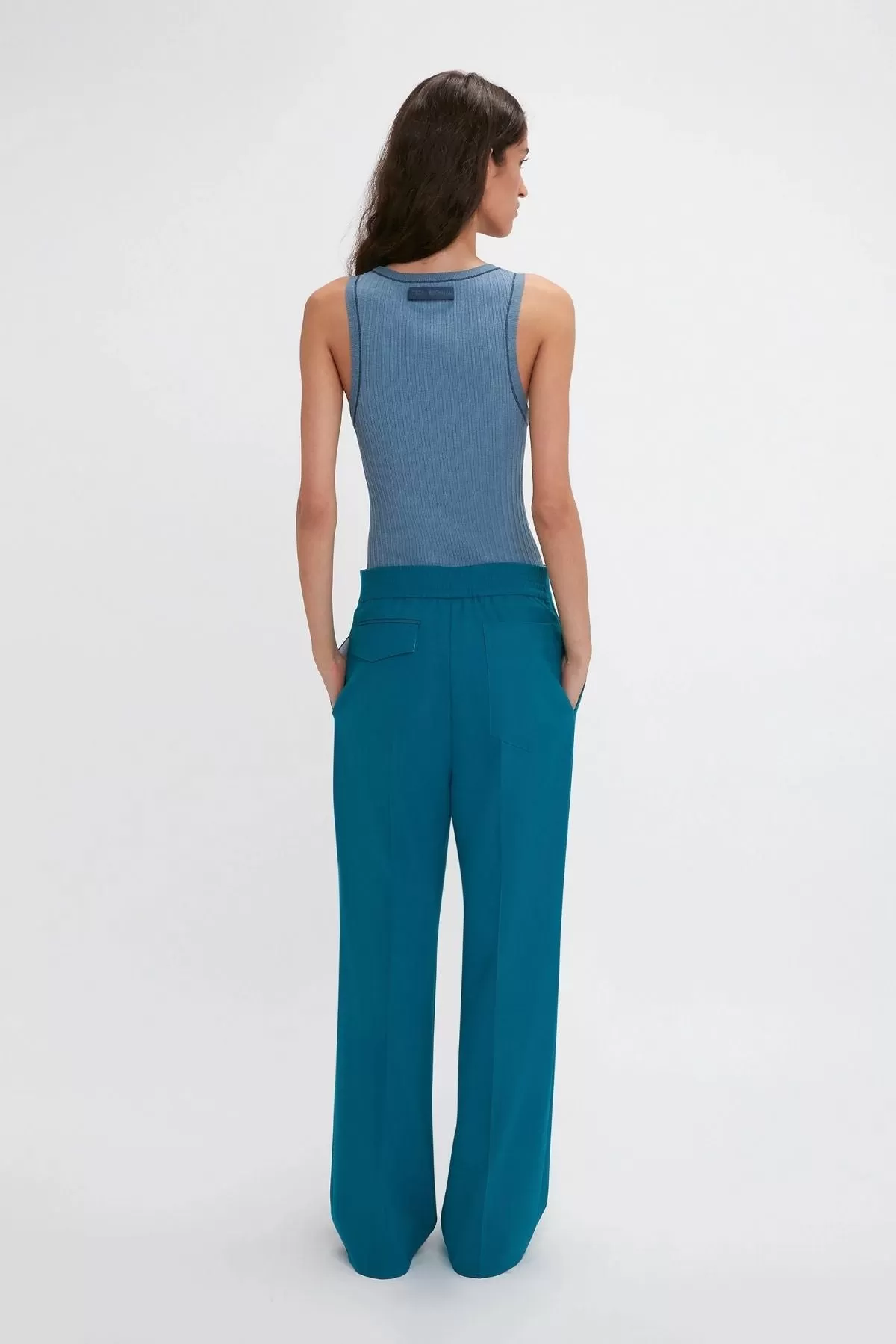 Victoria Beckham Waistband Detail Straight Leg Trouser - Petroleum