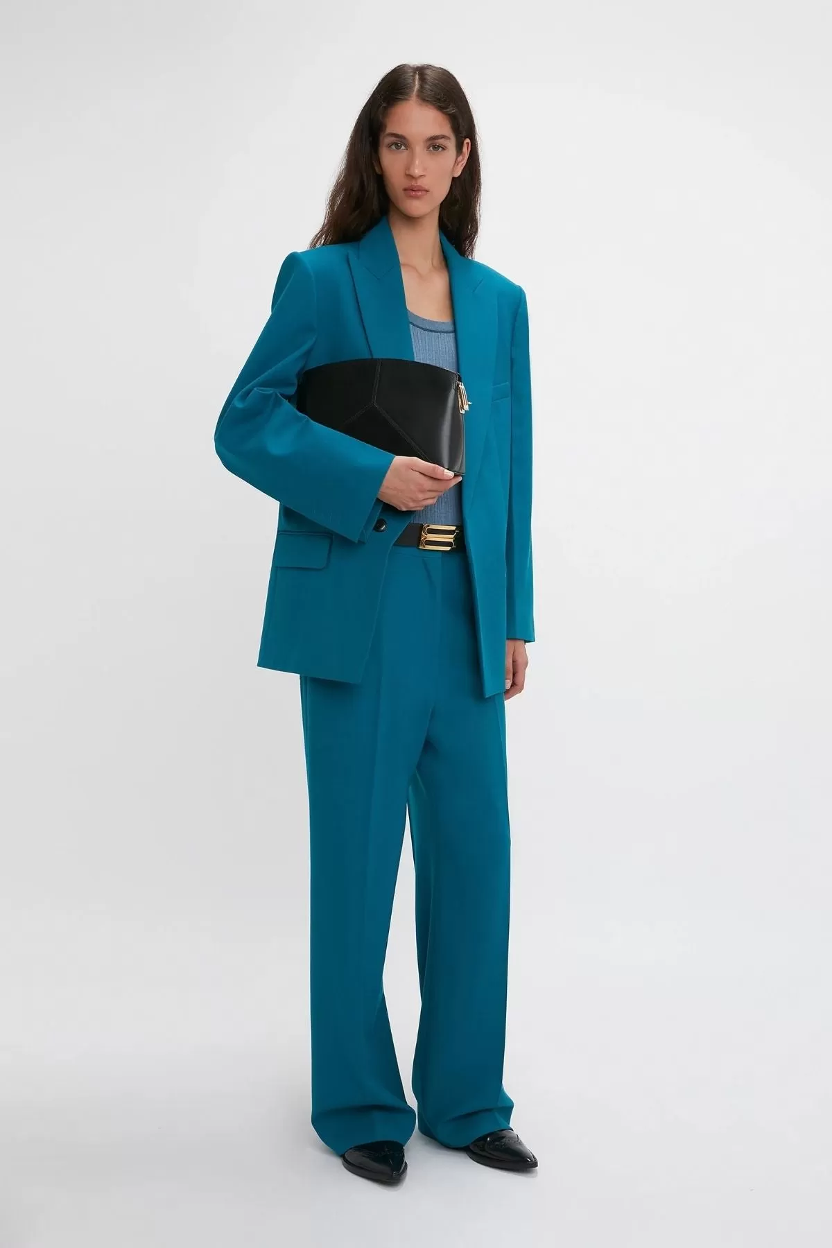 Victoria Beckham Waistband Detail Straight Leg Trouser - Petroleum