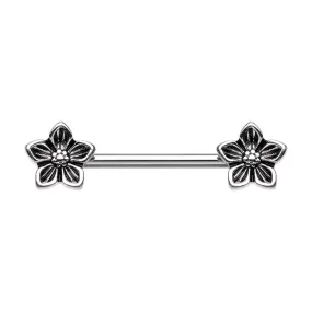 WILDKLASS Antique Stainless Steel Heirloom Flower Nipple Barbell Ring