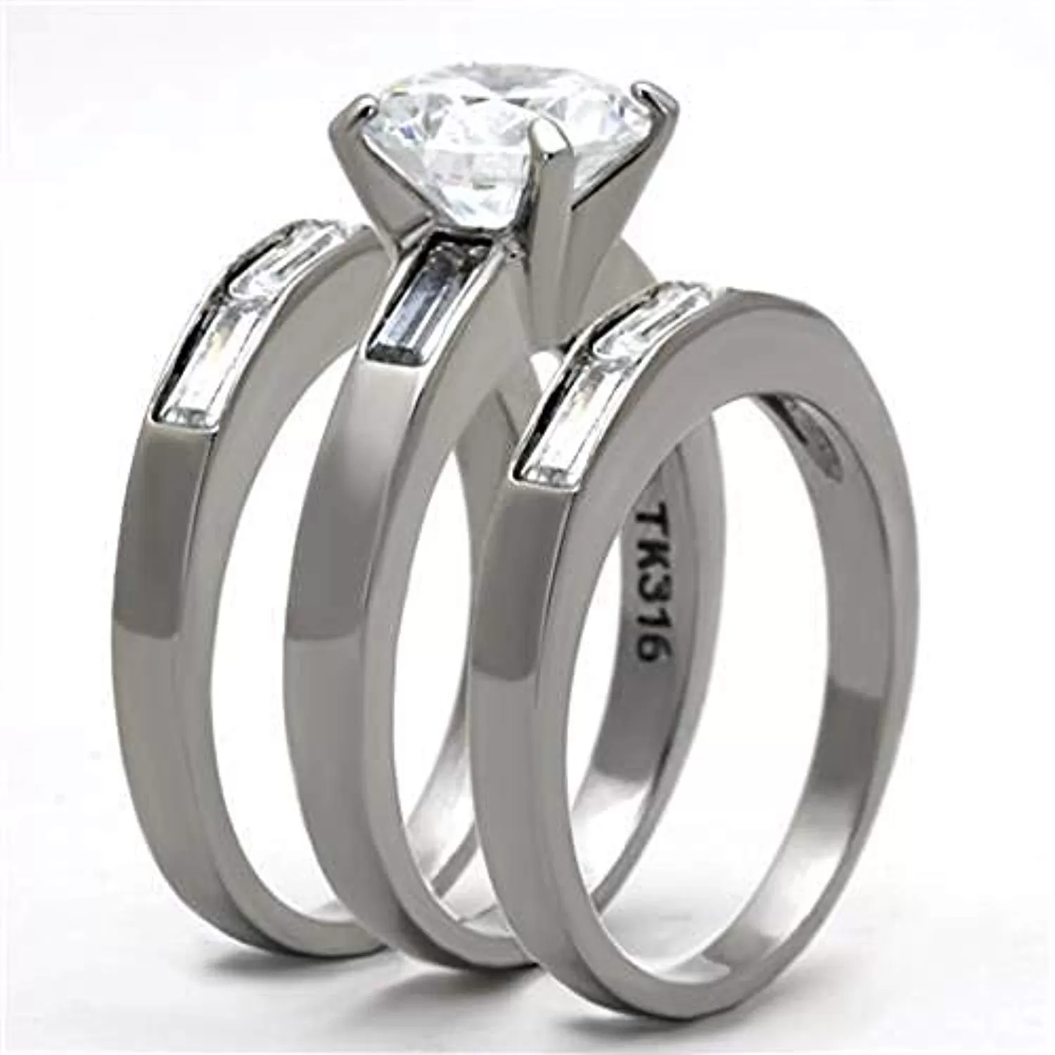 WildKlass Stainless Steel Wedding Ring High Polished (no Plating) Women AAA Grade CZ Clear