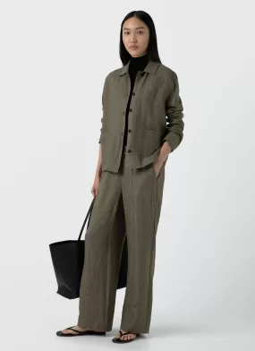 Women's Drawstring Wide Leg Trouser in Khaki