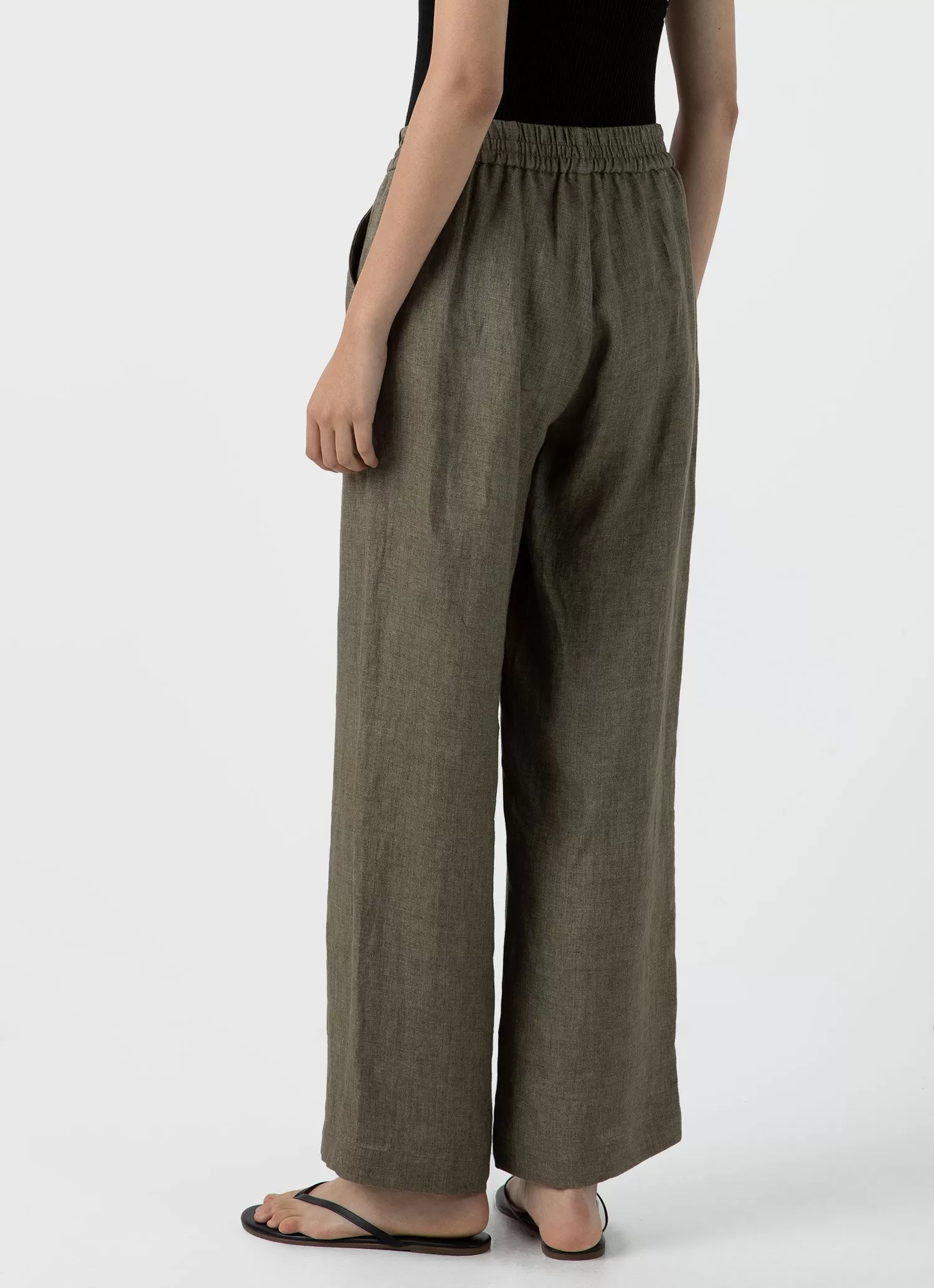 Women's Drawstring Wide Leg Trouser in Khaki