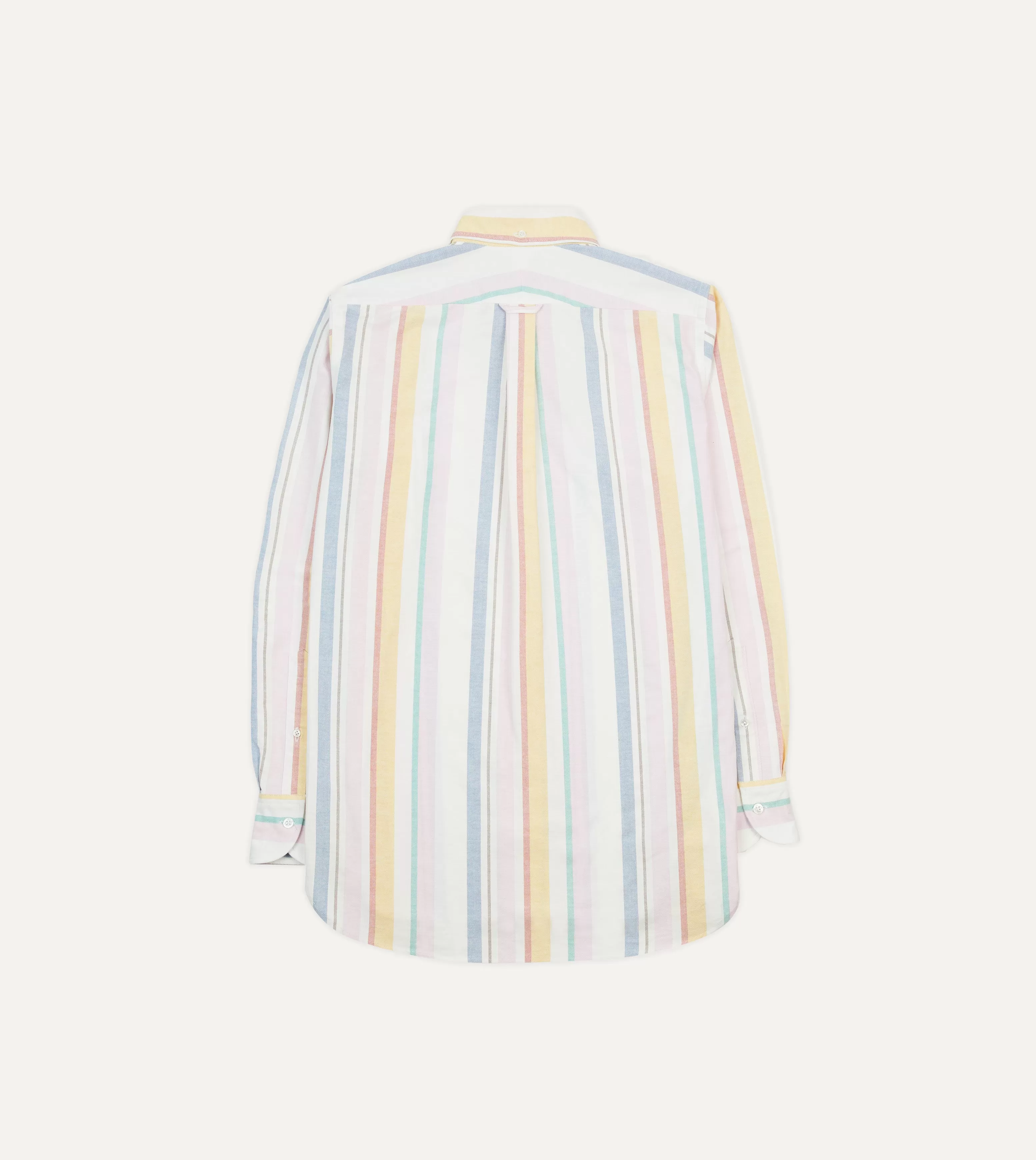 Yellow, Pink and Blue Stripe Cotton Oxford Cloth Button-Down Shirt