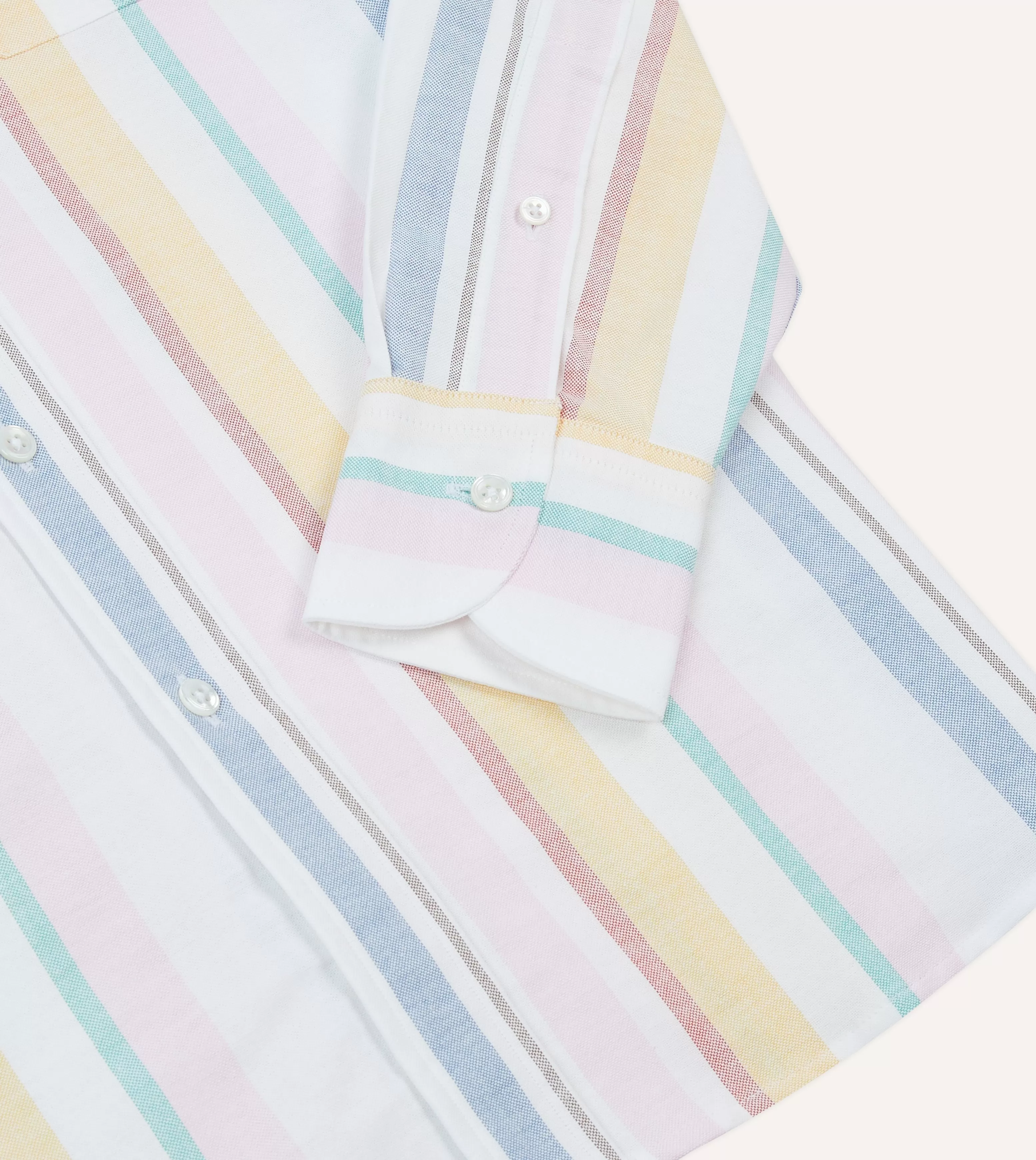 Yellow, Pink and Blue Stripe Cotton Oxford Cloth Button-Down Shirt