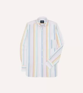 Yellow, Pink and Blue Stripe Cotton Oxford Cloth Button-Down Shirt