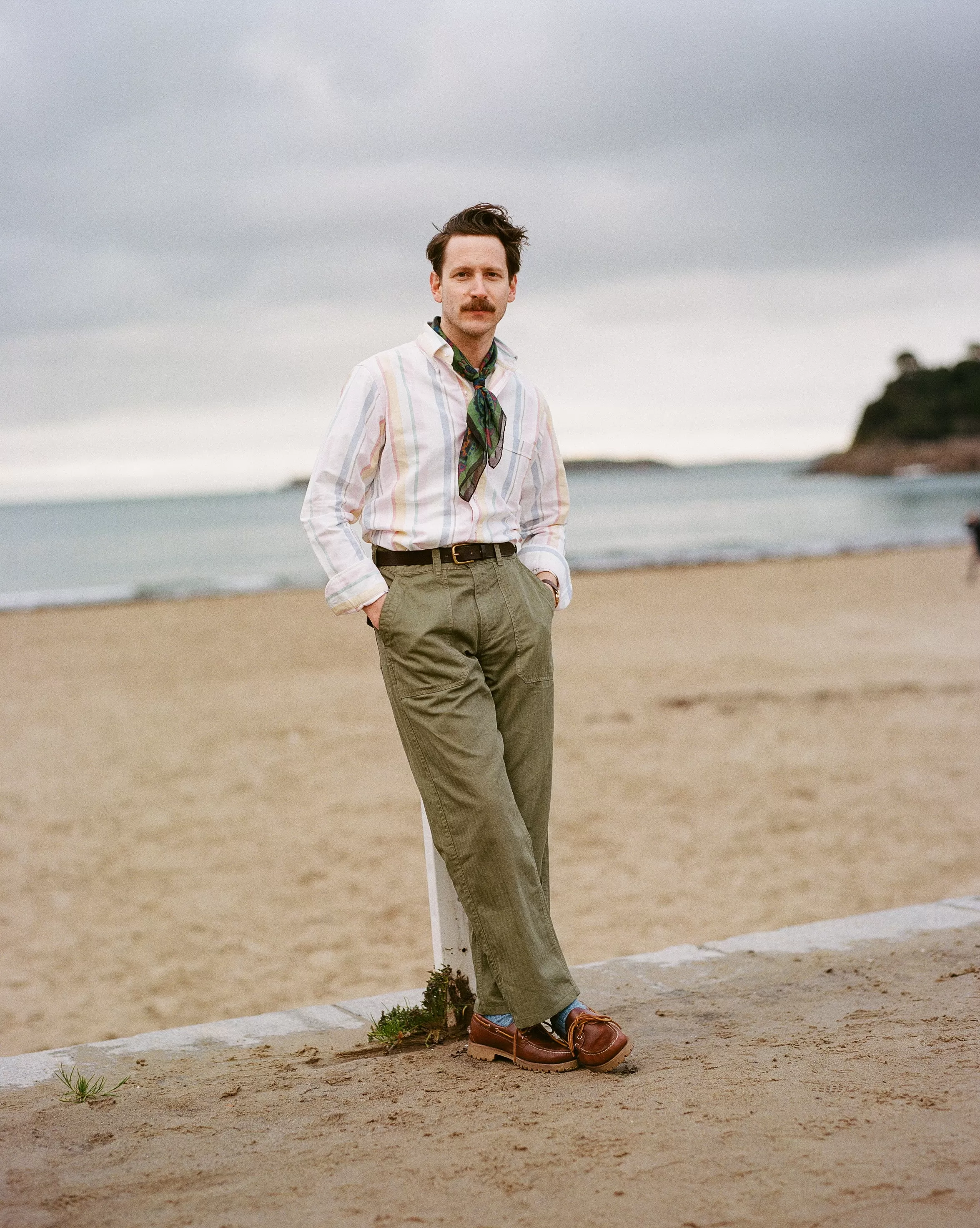 Yellow, Pink and Blue Stripe Cotton Oxford Cloth Button-Down Shirt