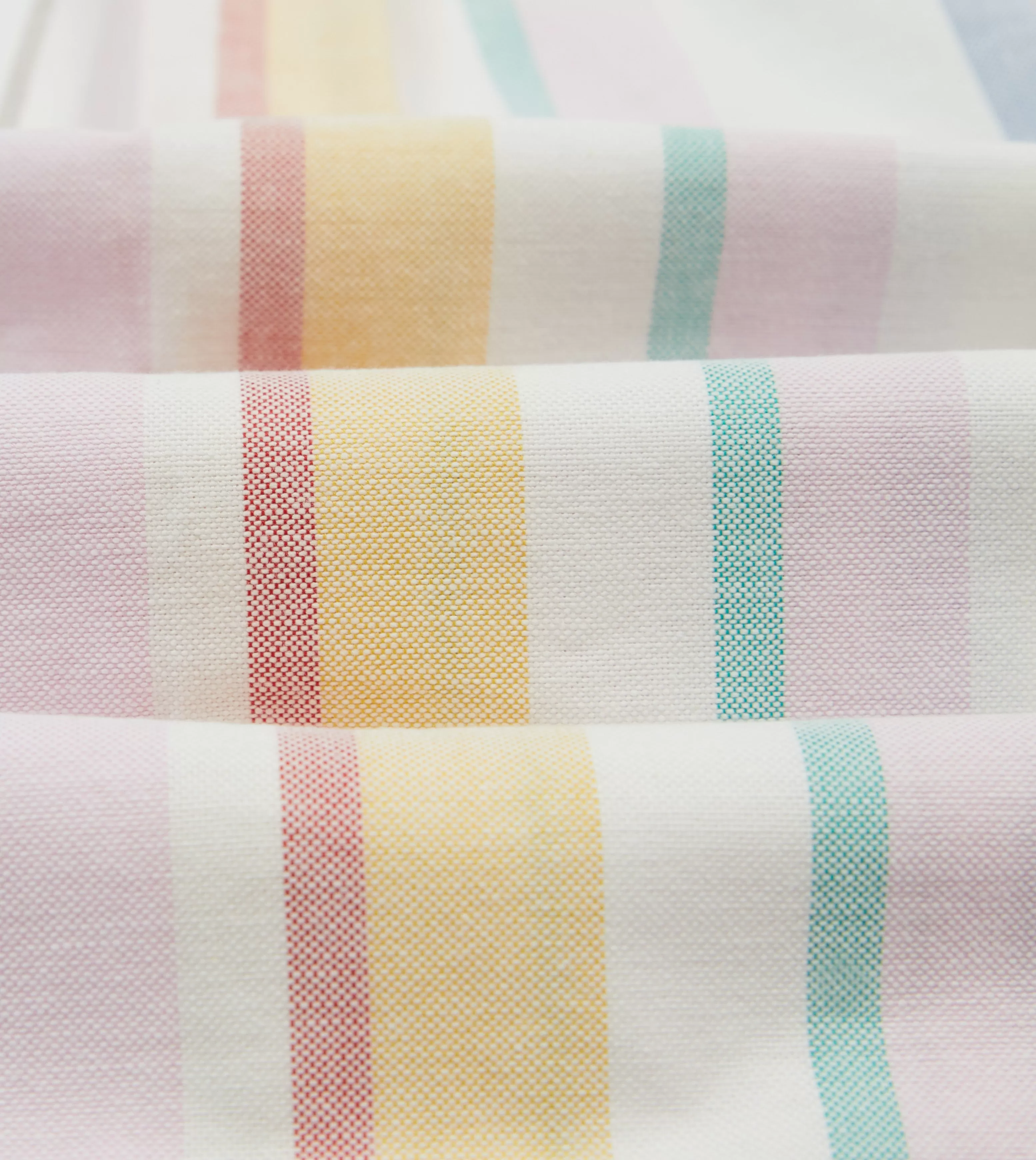 Yellow, Pink and Blue Stripe Cotton Oxford Cloth Button-Down Shirt