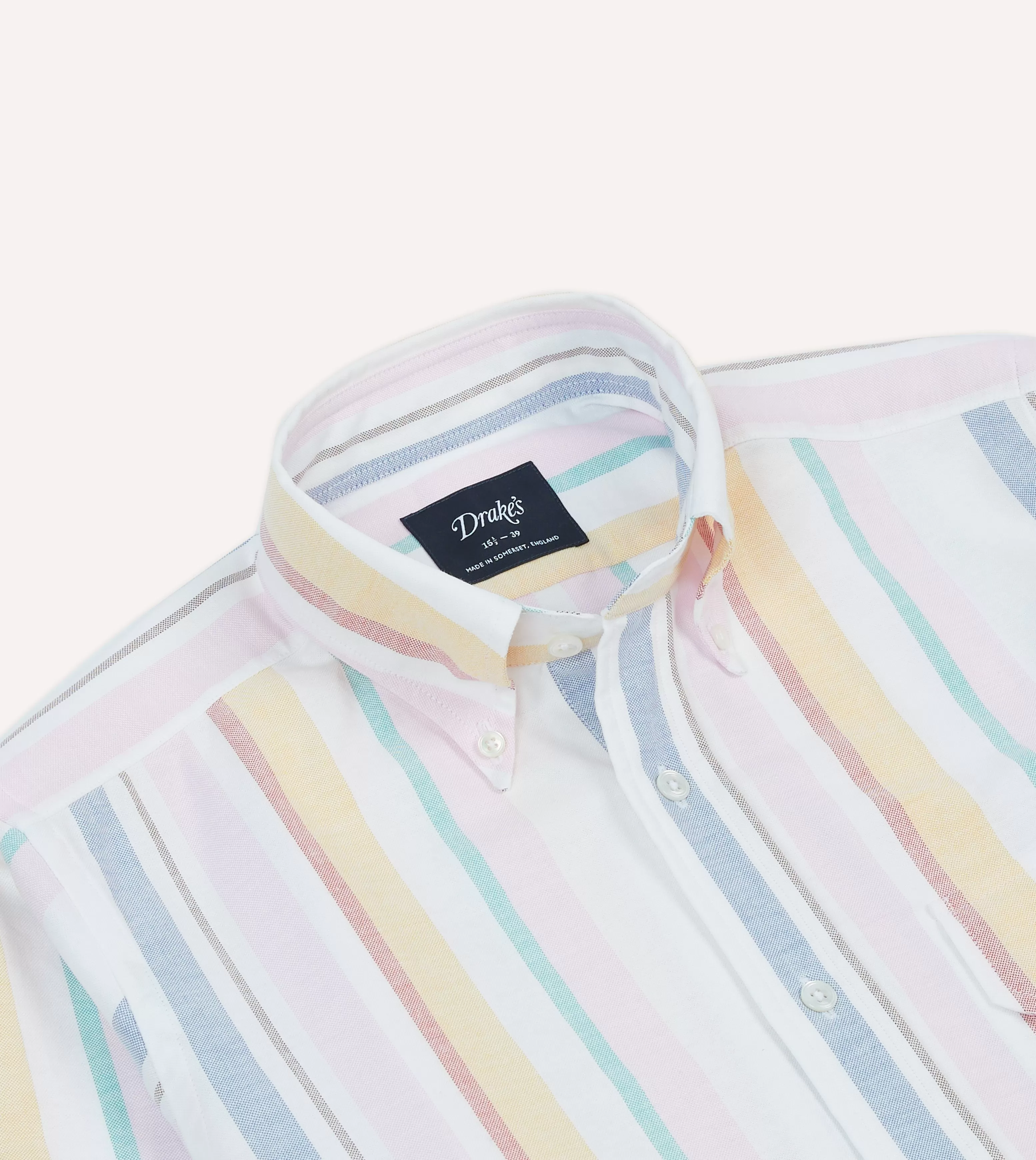 Yellow, Pink and Blue Stripe Cotton Oxford Cloth Button-Down Shirt